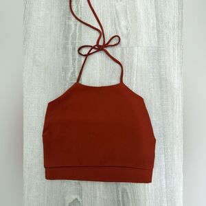 Windsor Brown Smocked Halter Cropped Tank Top Tie Closure XS